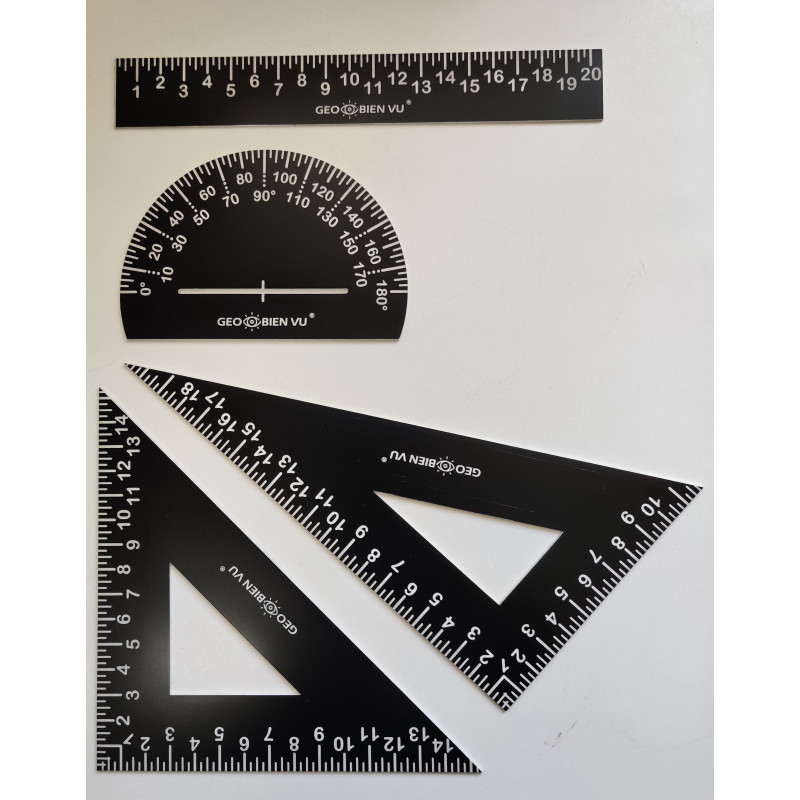 KIT Géométrie: Équerres, règle et rapporteur contrastés